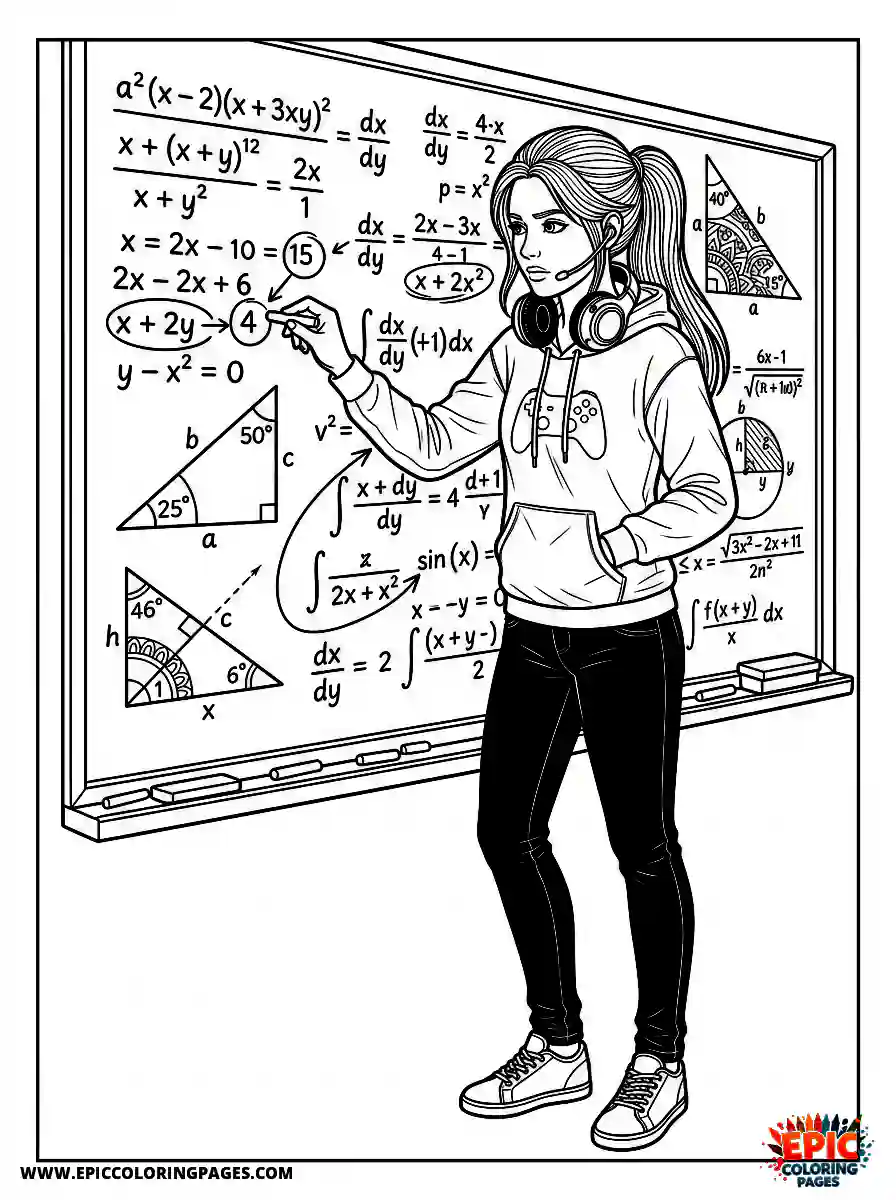 Gamer Girl Simple gamer girl style solving math equations on blackboard