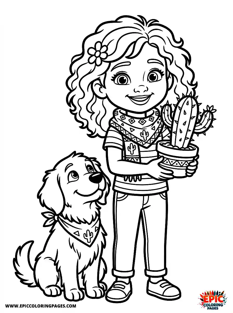 Girl with Dog Simple girl with dog 3d disney style holding a small potted cactus wearing a desert scarf