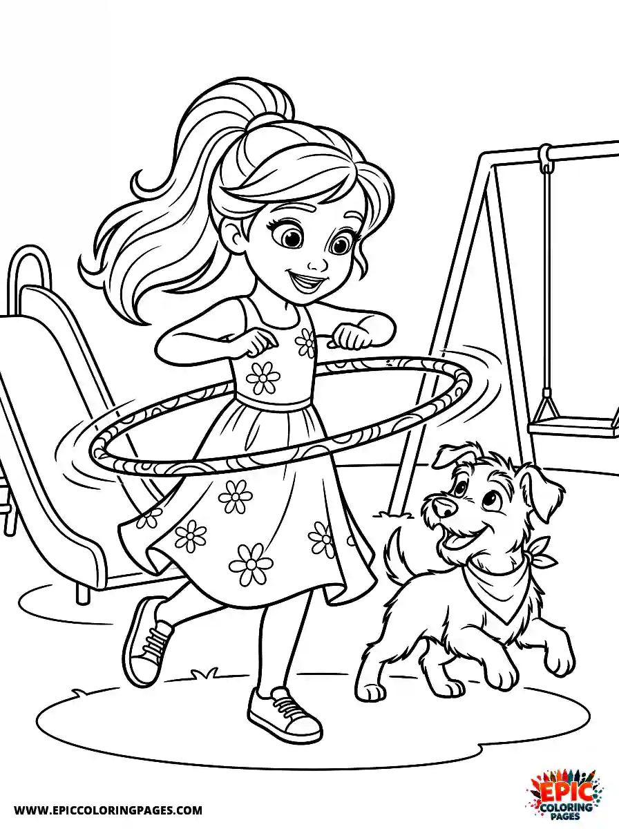 Girl with Dog Simple girl with dog 3d disney style twirling a hula hoop wearing a summer dress