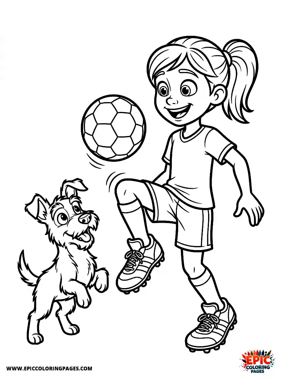 Girl with Dog Simple girl with dog pixar style bouncing a soccer ball wearing cleats