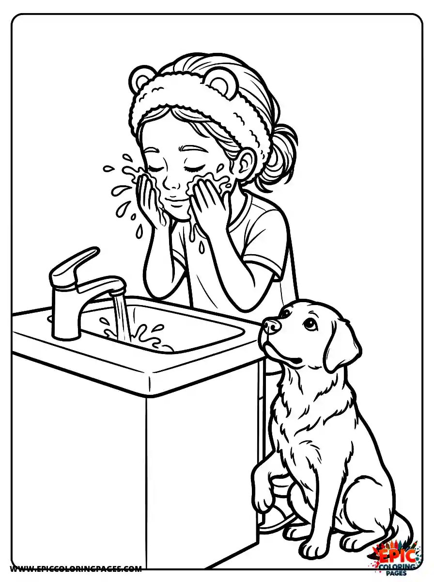 Girl with Dog Simple girl with dog realistic washing her face with water wearing a soft terrycloth headband