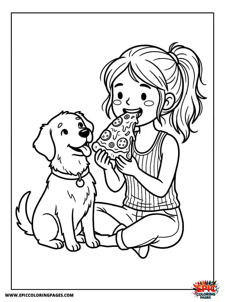 Girl with Dog Simple girl with dog taking a bite of a pizza slice wearing a casual tank top