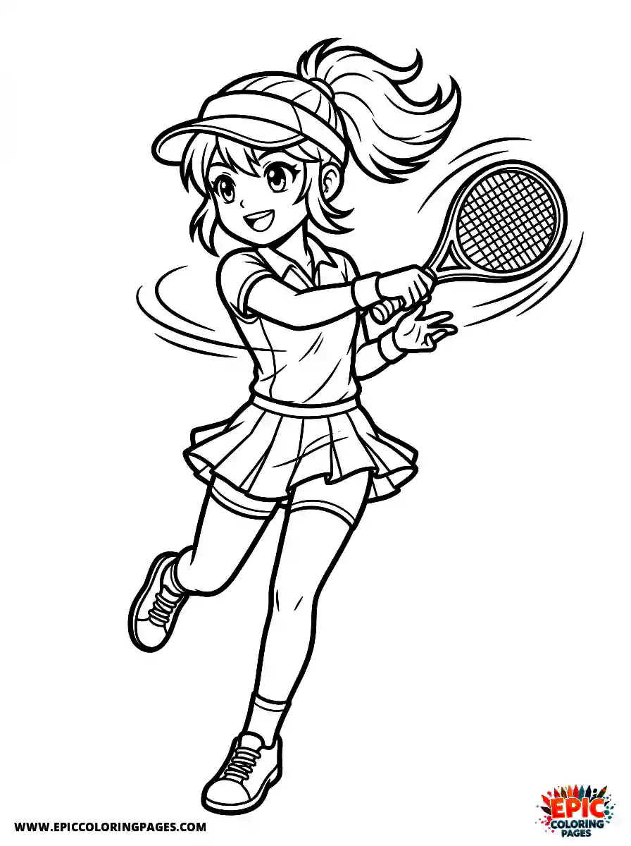 Gymnast Girl Simple gymnast girl anime style swinging a tennis racket with a visor