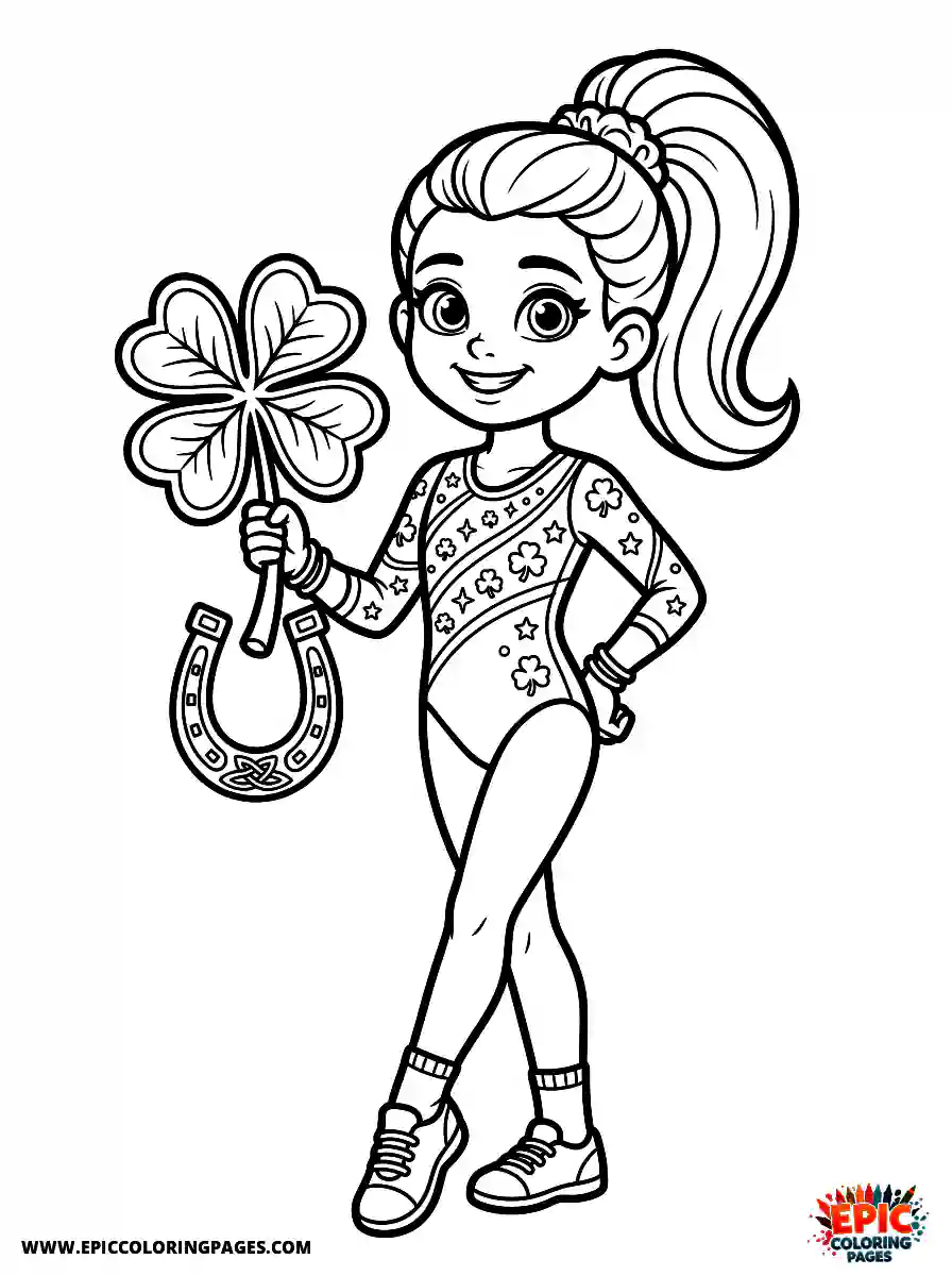 Gymnast Girl Simple gymnast girl cartoon style holding a shamrock with a horseshoe