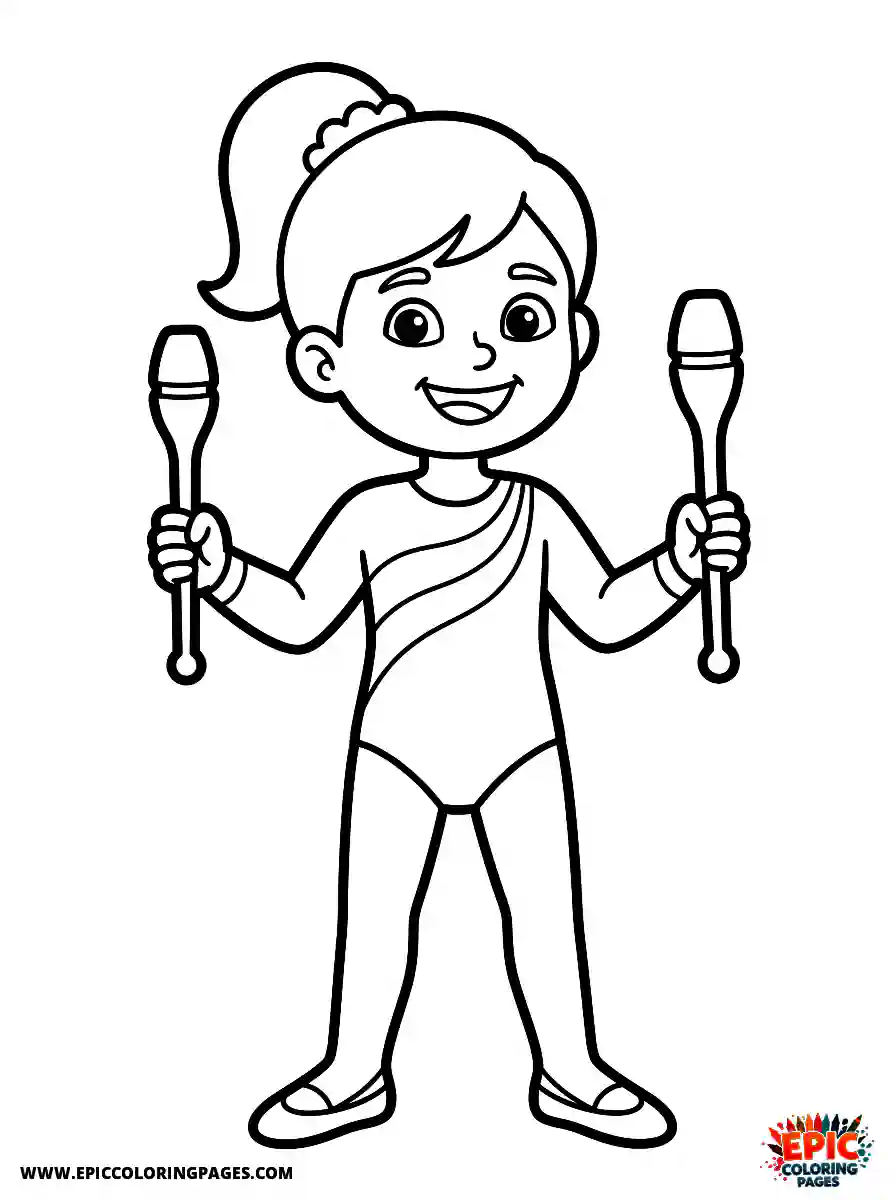Gymnast Girl Simple gymnast girl cartoon style smiling while holding gymnastic clubs