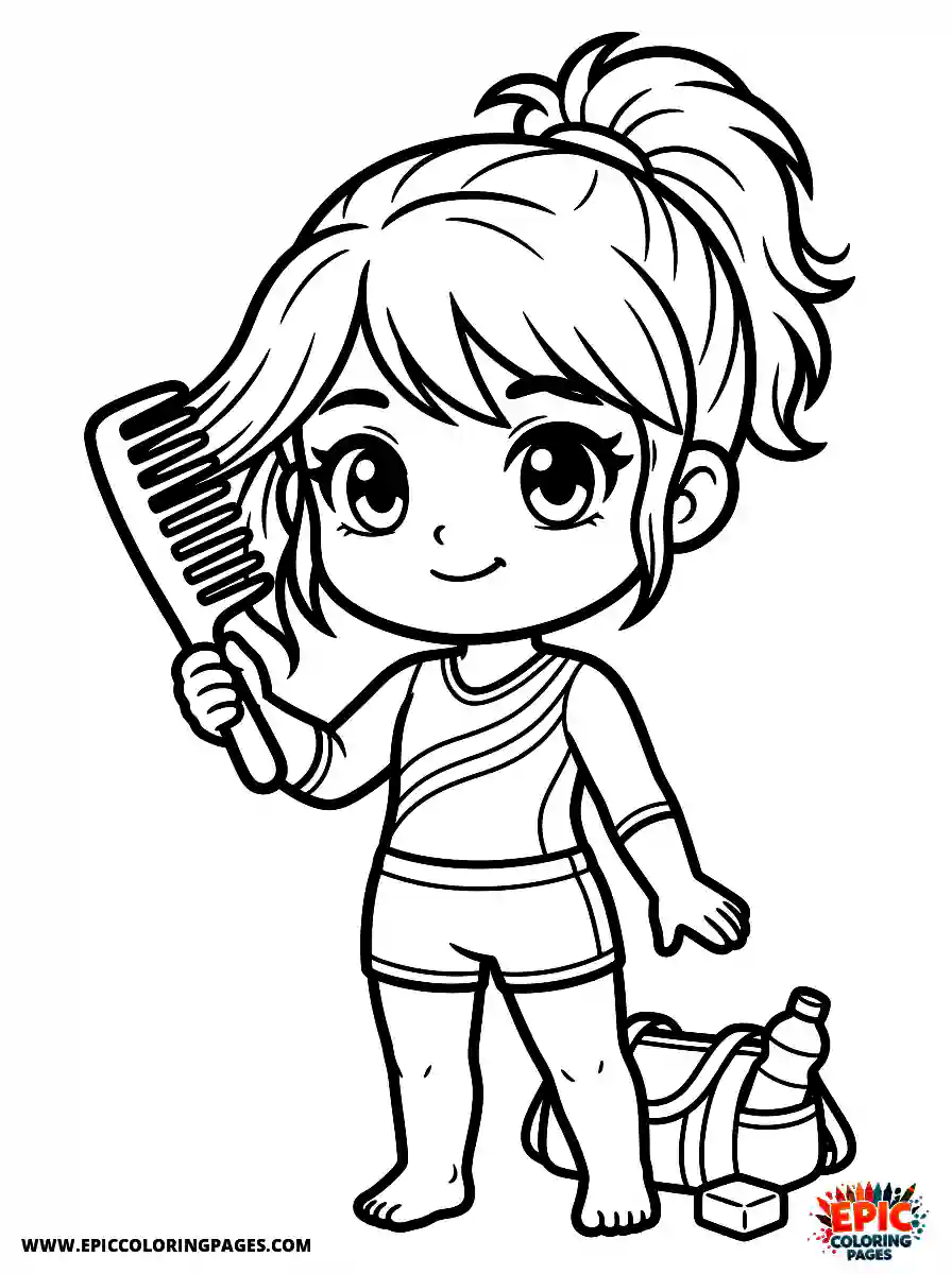 Gymnast Girl Simple gymnast girl chibi style brushing her hair with a large comb