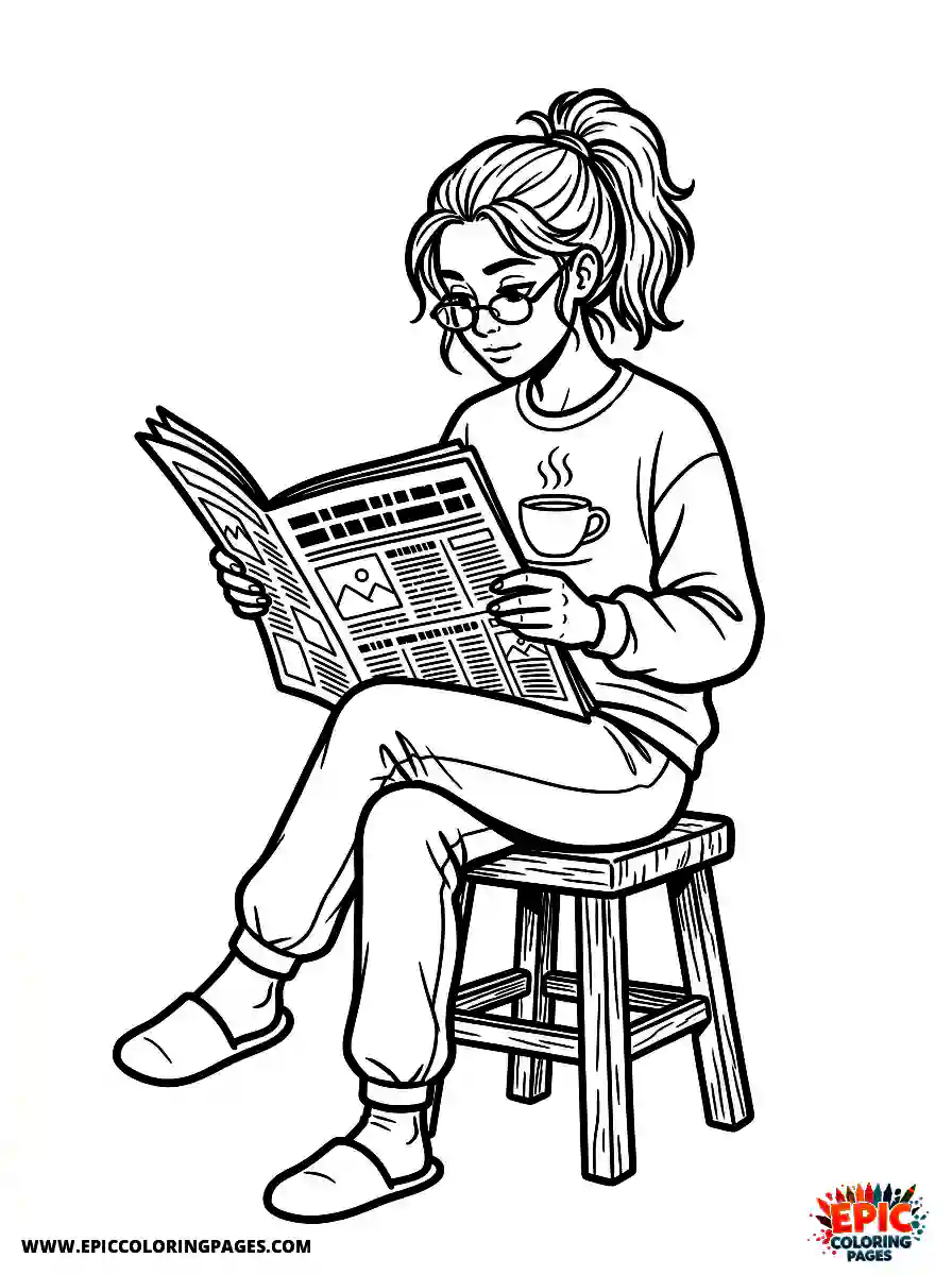 Gymnast Girl Simple gymnast girl comic strip style reading a newspaper with reading glasses