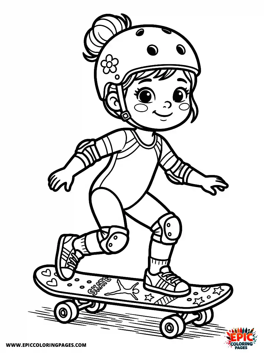 Gymnast Girl Simple gymnast girl cute style riding a skateboard wearing a helmet