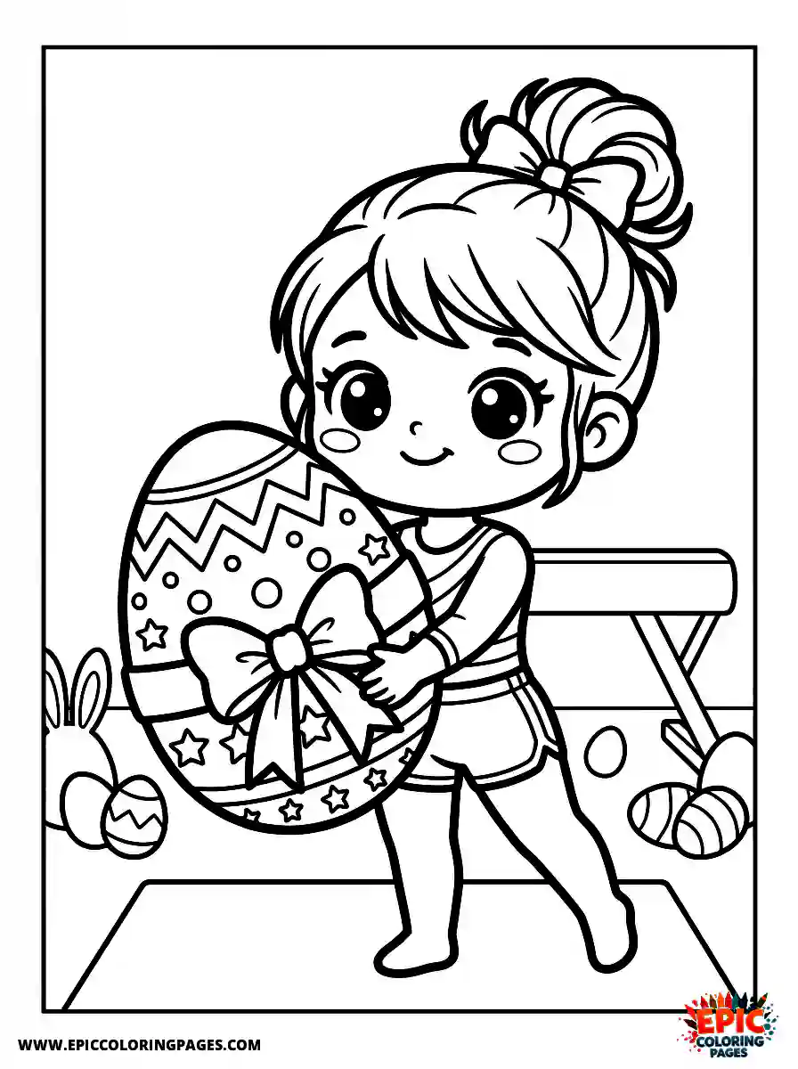 Gymnast Girl Simple gymnast girl kawaii style holding a large chocolate egg with a ribbon