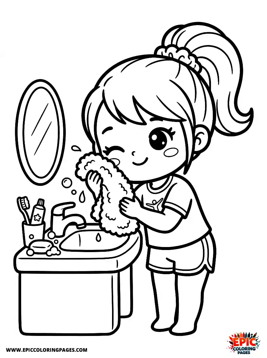 Gymnast Girl Simple gymnast girl kawaii style washing face with a fluffy towel