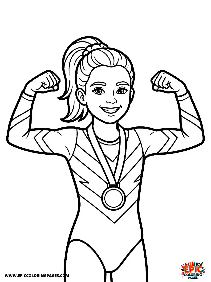 Gymnast Girl Simple gymnast girl realistic flexing her muscles proudly with a smile