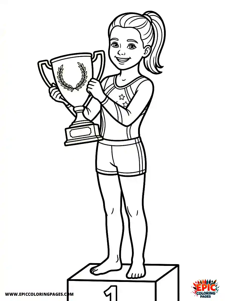 Gymnast Girl Simple gymnast girl realistic holding a gold cup trophy with a big smile