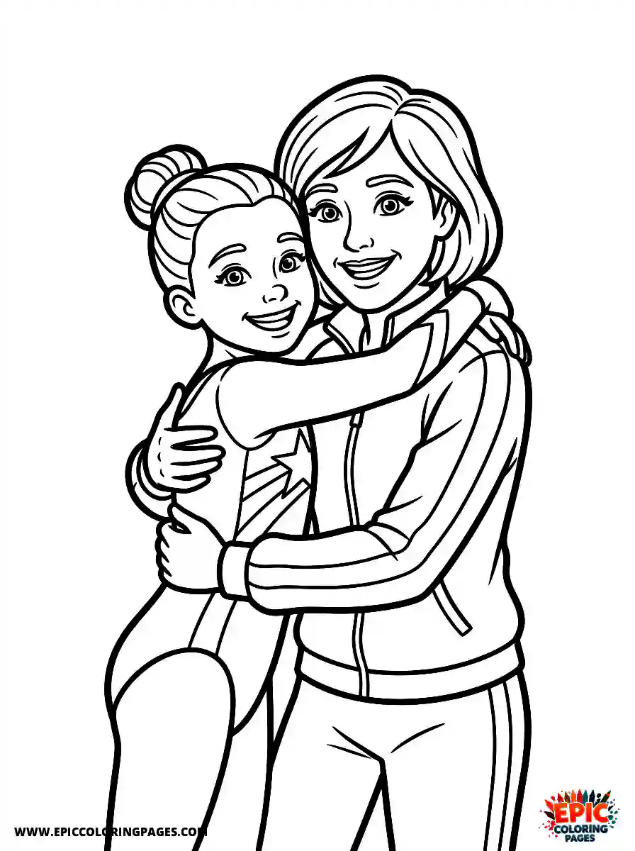 Gymnast Girl Simple gymnast girl realistic hugging her coach after a great routine
