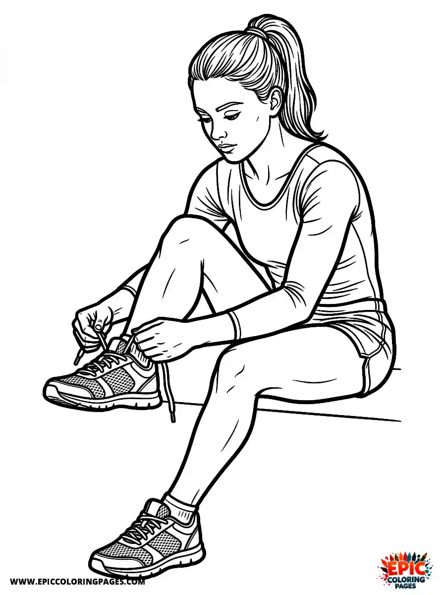 Gymnast Girl Simple gymnast girl realistic tying the laces of her comfortable sneakers