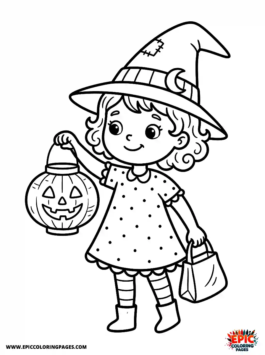 Halloween Girl Simple halloween girl cartoon style holding a paper lantern