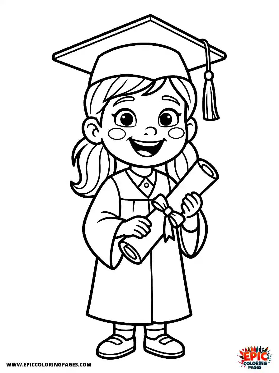 Happy Girl Simple happy girl pixar style wearing a graduation cap holding a diploma