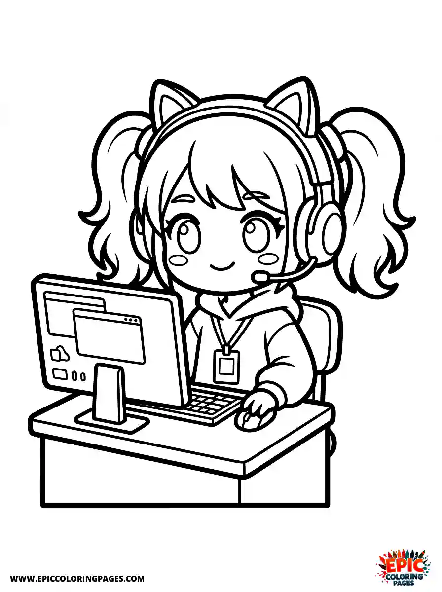 Streamer Girl Simple streamer girl chibi style using a computer
