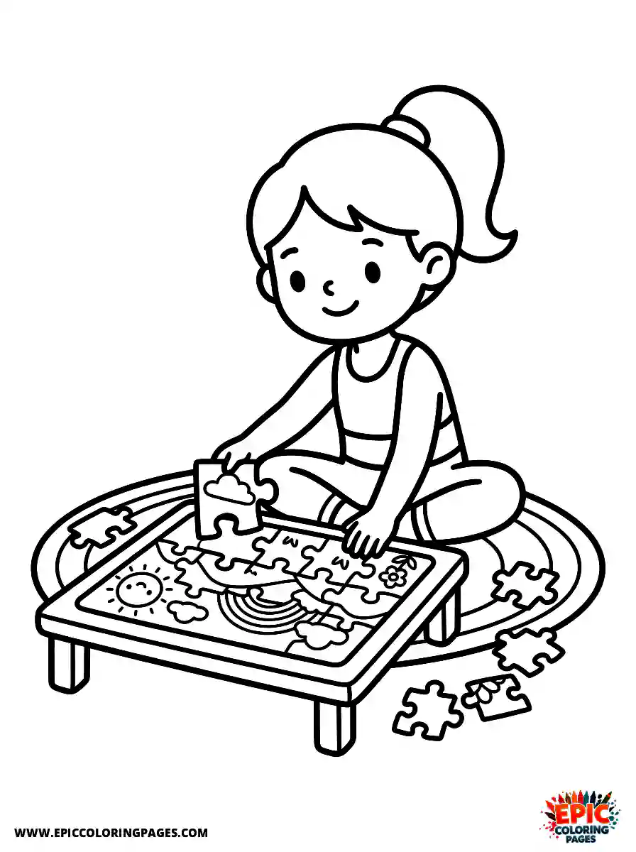 Yoga Girl Simple yoga girl adorable style assembling a jigsaw puzzle