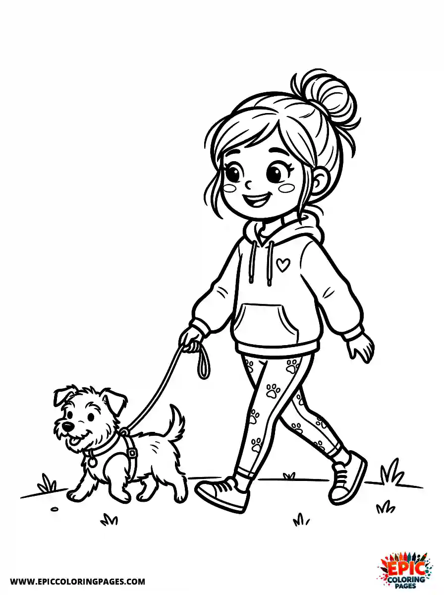Yoga Girl Simple yoga girl adorable style walking a small dog on a leash