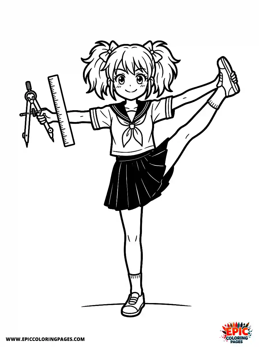 Yoga Girl Simple yoga girl anime style carrying a geometry compass and ruler