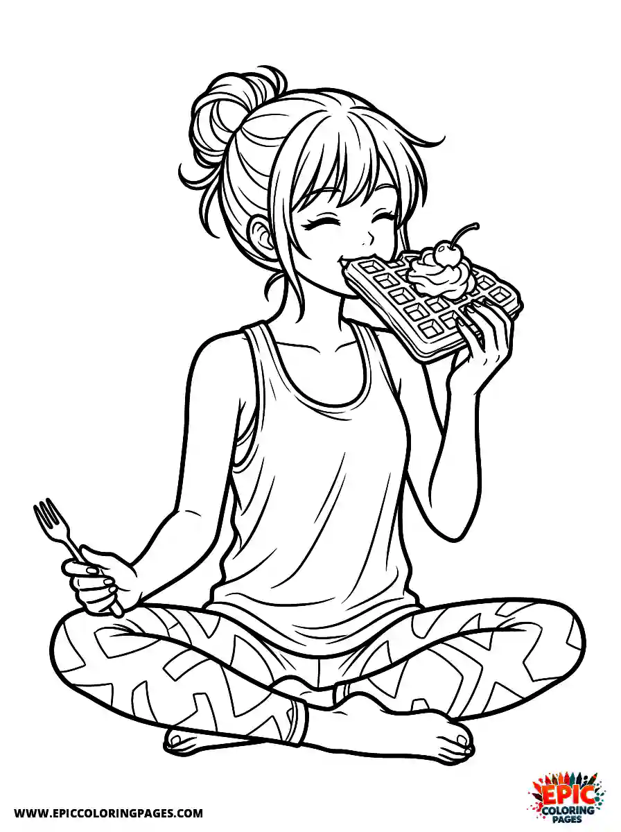 Yoga Girl Simple yoga girl anime style eating a waffle