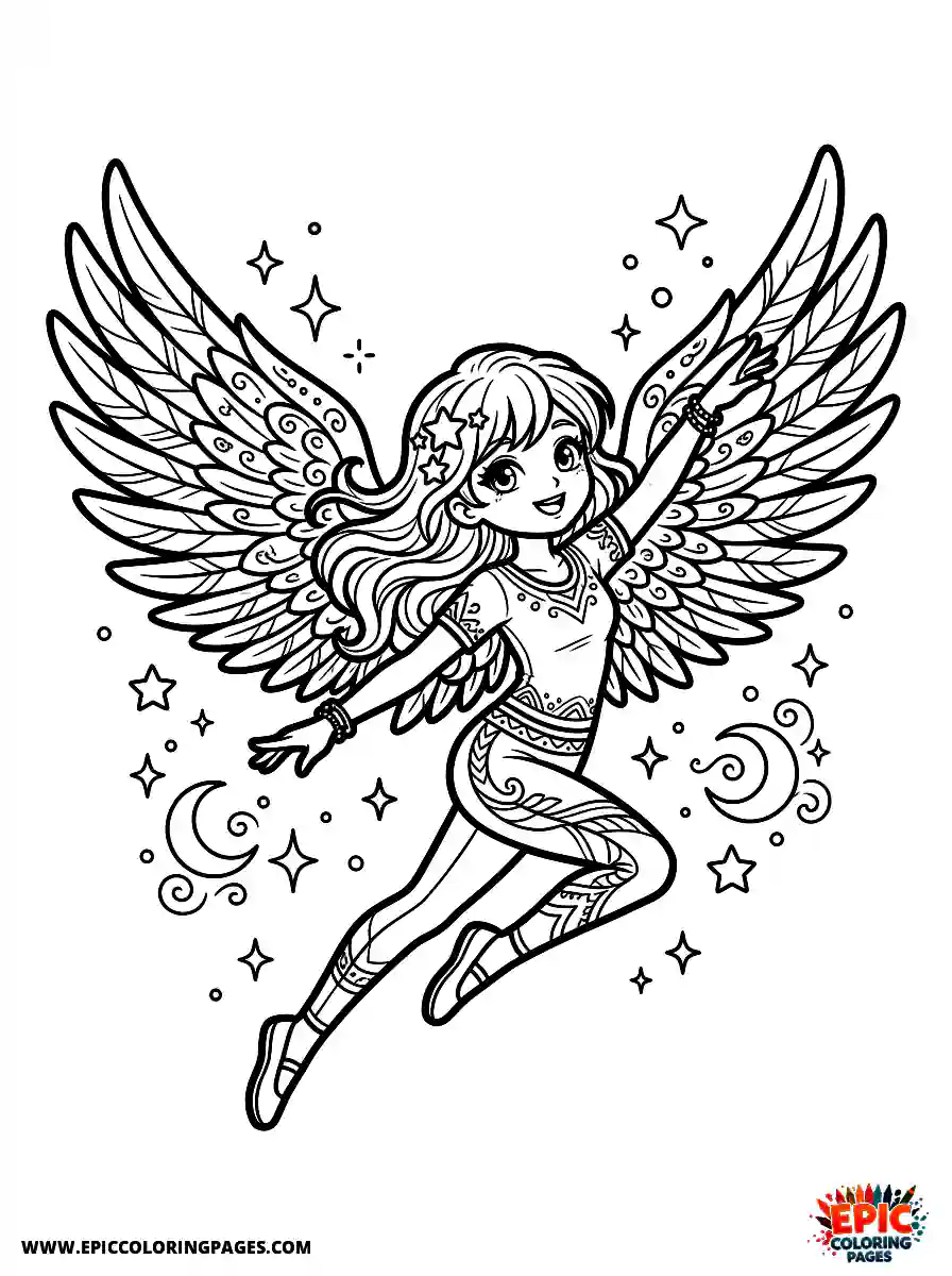 Yoga Girl Simple yoga girl anime style flying with angel wings