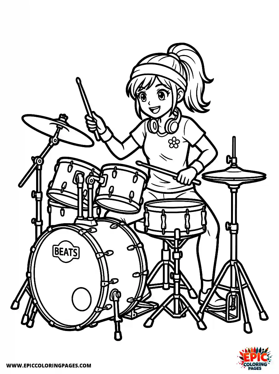 Yoga Girl Simple yoga girl anime style playing a drum set