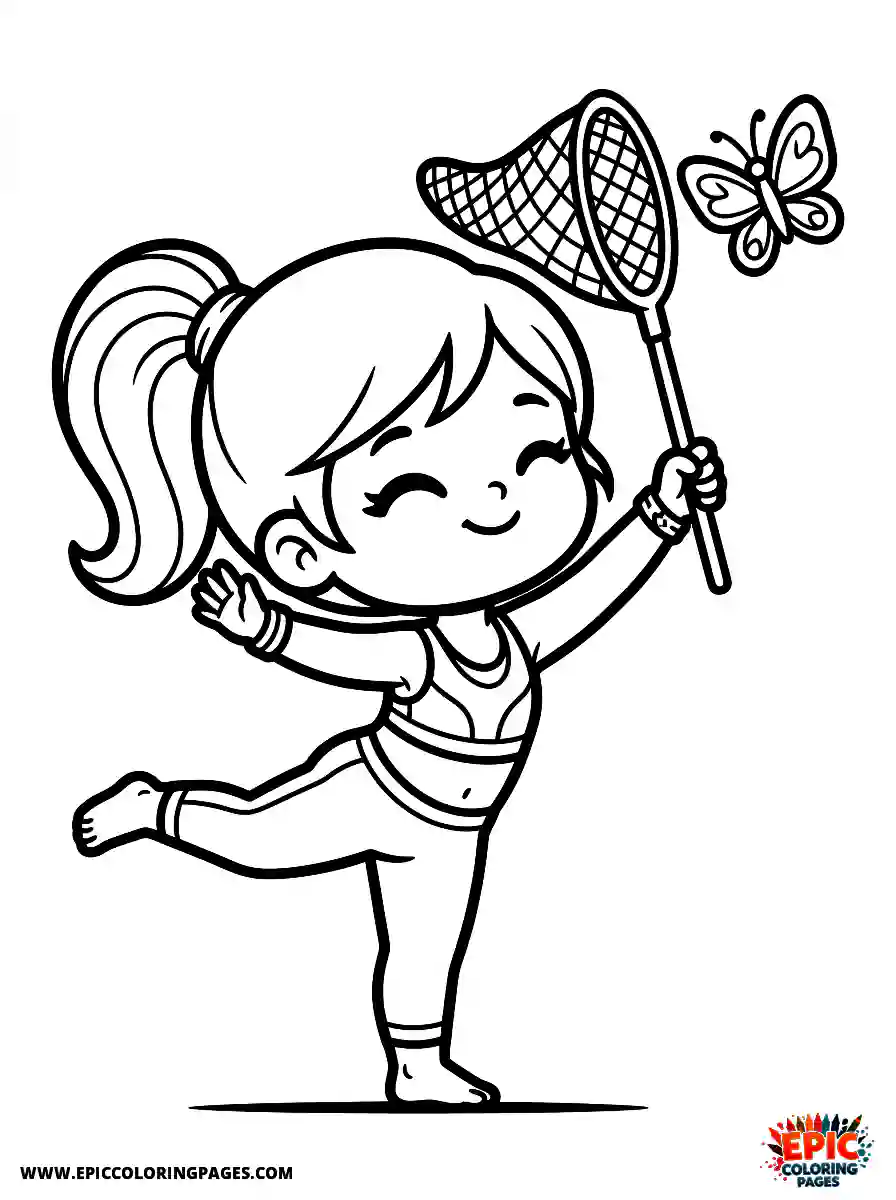 Yoga Girl Simple yoga girl chibi style catching a butterfly with a net