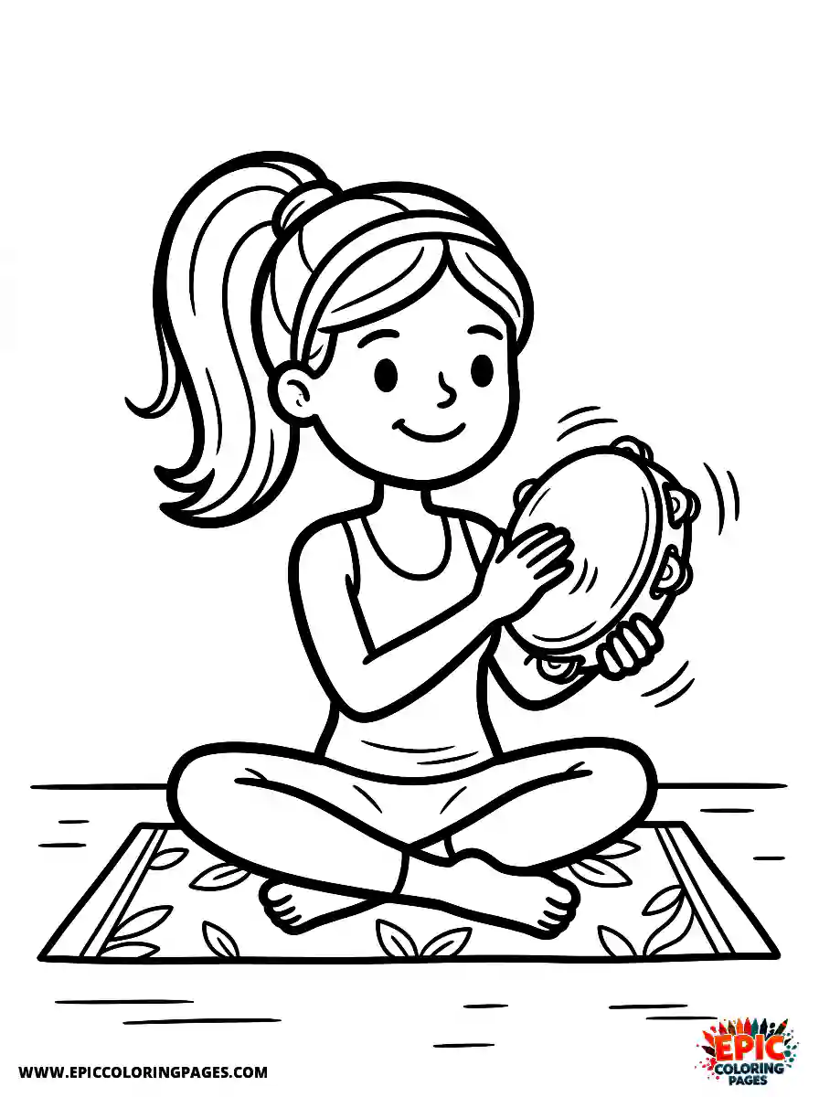 Yoga Girl Simple yoga girl comic strip style playing a tambourine