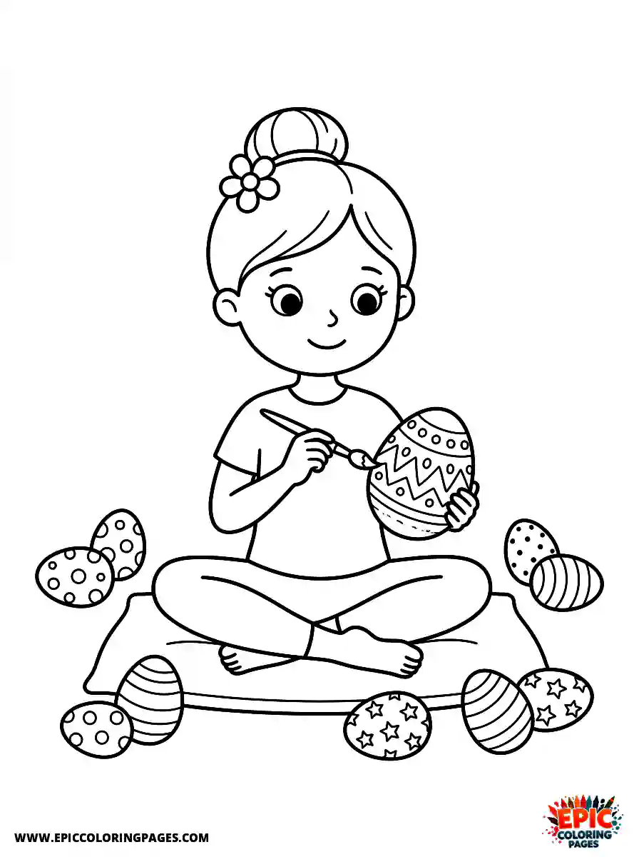 Yoga Girl Simple yoga girl cute style decorating an easter egg with a brush