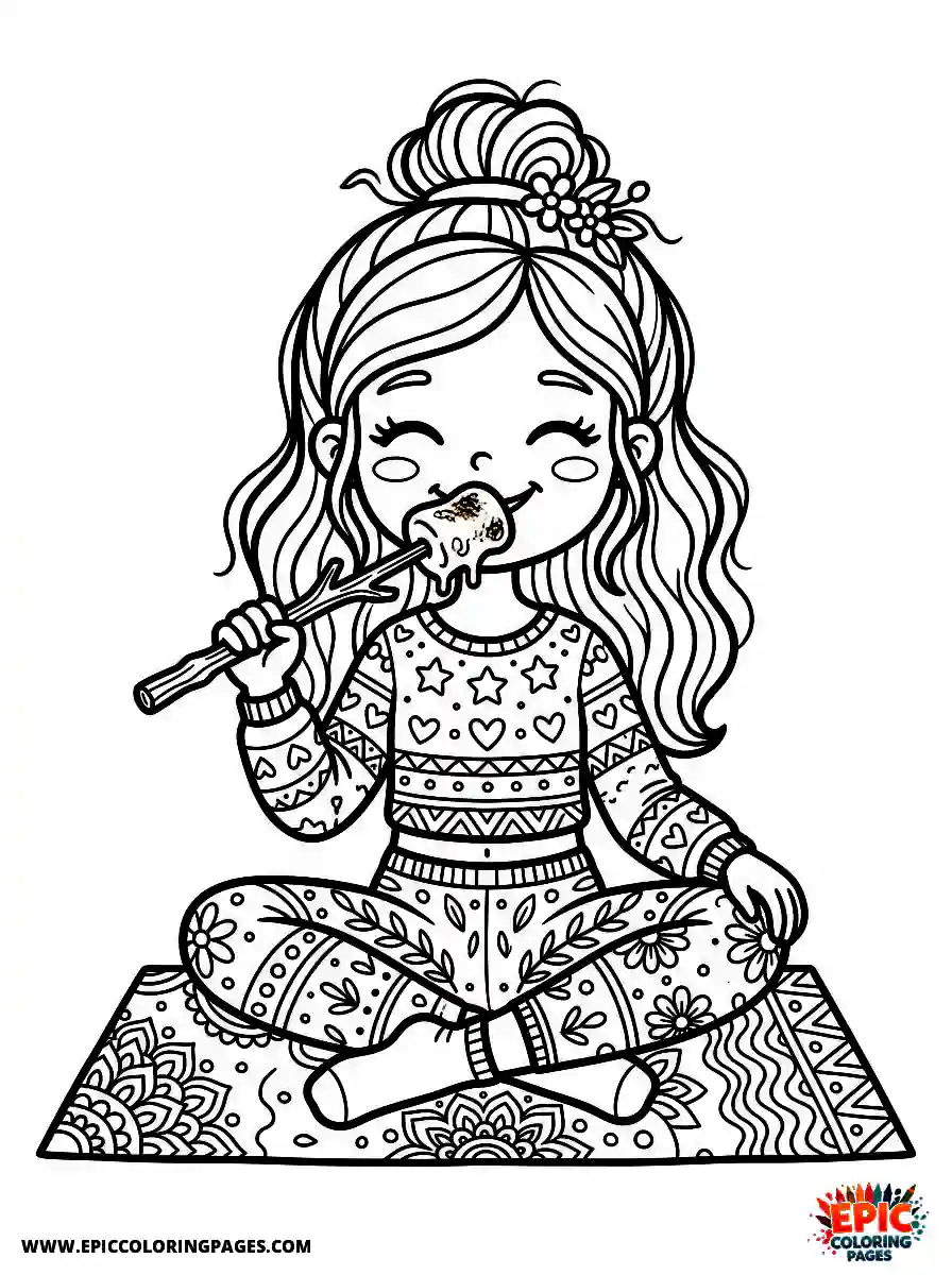 Yoga Girl Simple yoga girl cute style eating a toasted marshmallow