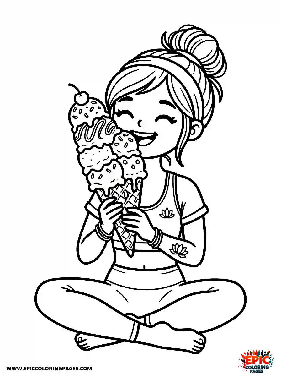 Yoga Girl Simple yoga girl kawaii style eating a large ice cream cone