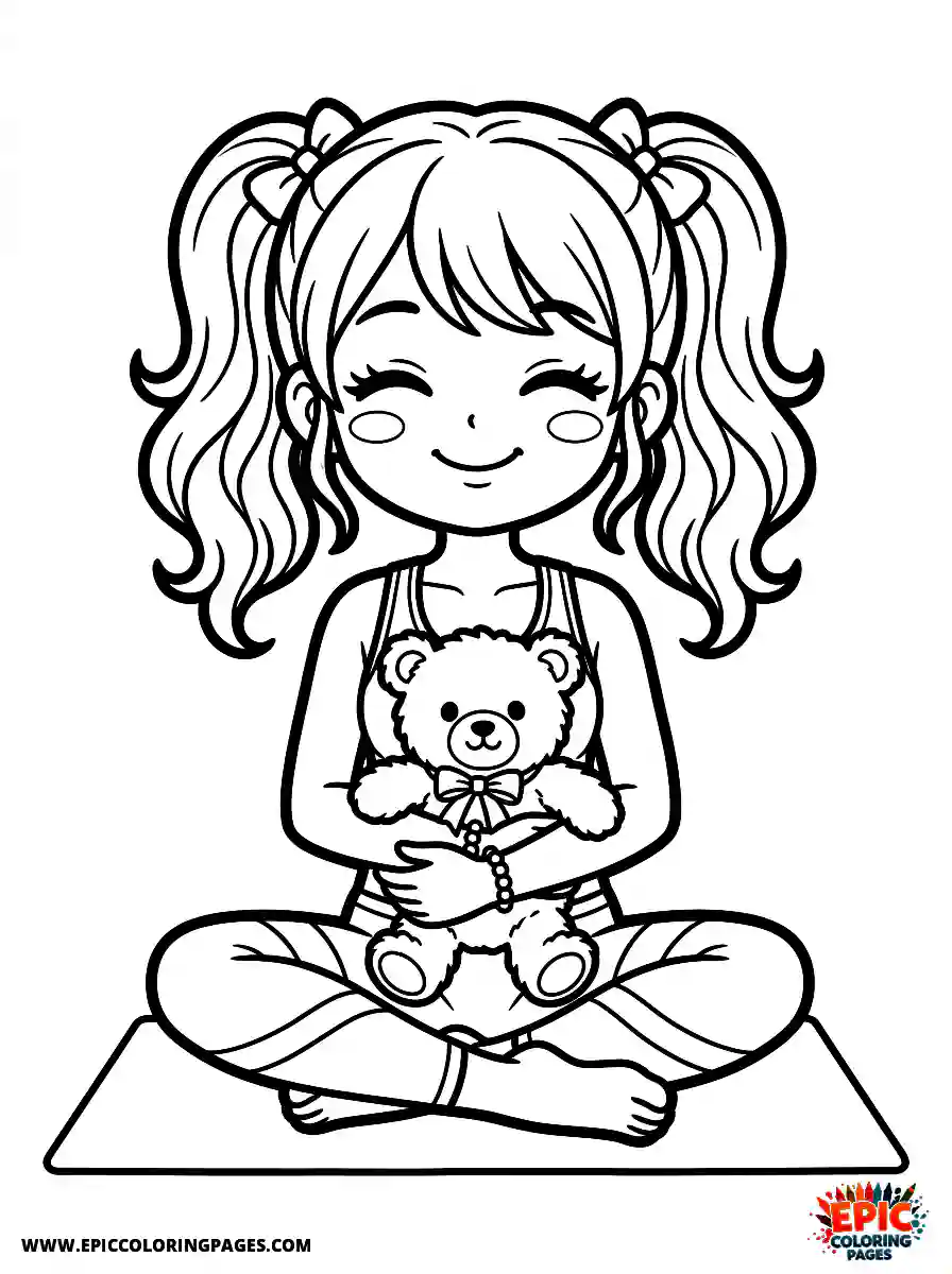 Yoga Girl Simple yoga girl manga style holding a cute teddy bear