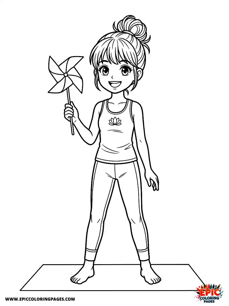 Yoga Girl Simple yoga girl manga style holding a paper pinwheel