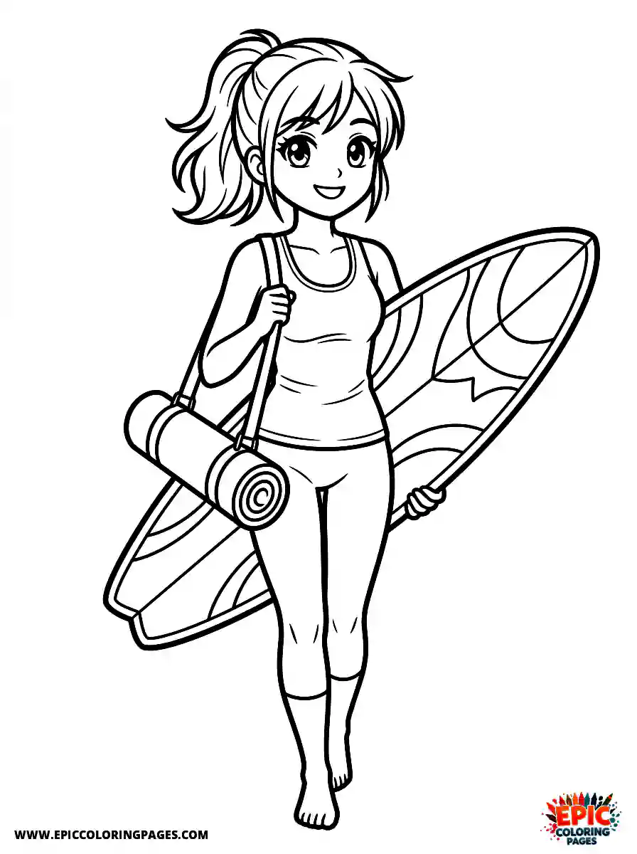 Yoga Girl Simple yoga girl manga style holding a surfboard