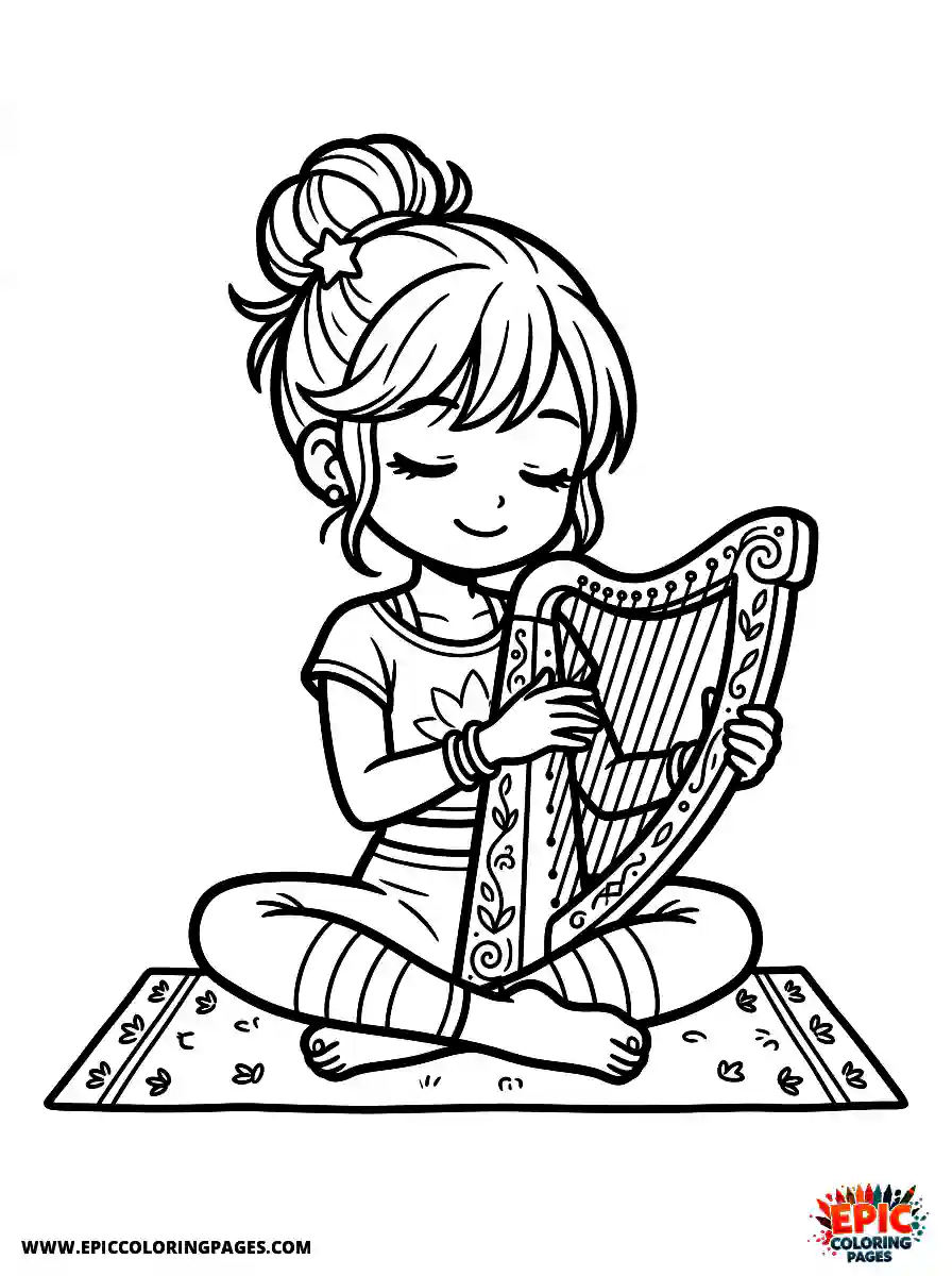 Yoga Girl Simple yoga girl manga style playing a harp