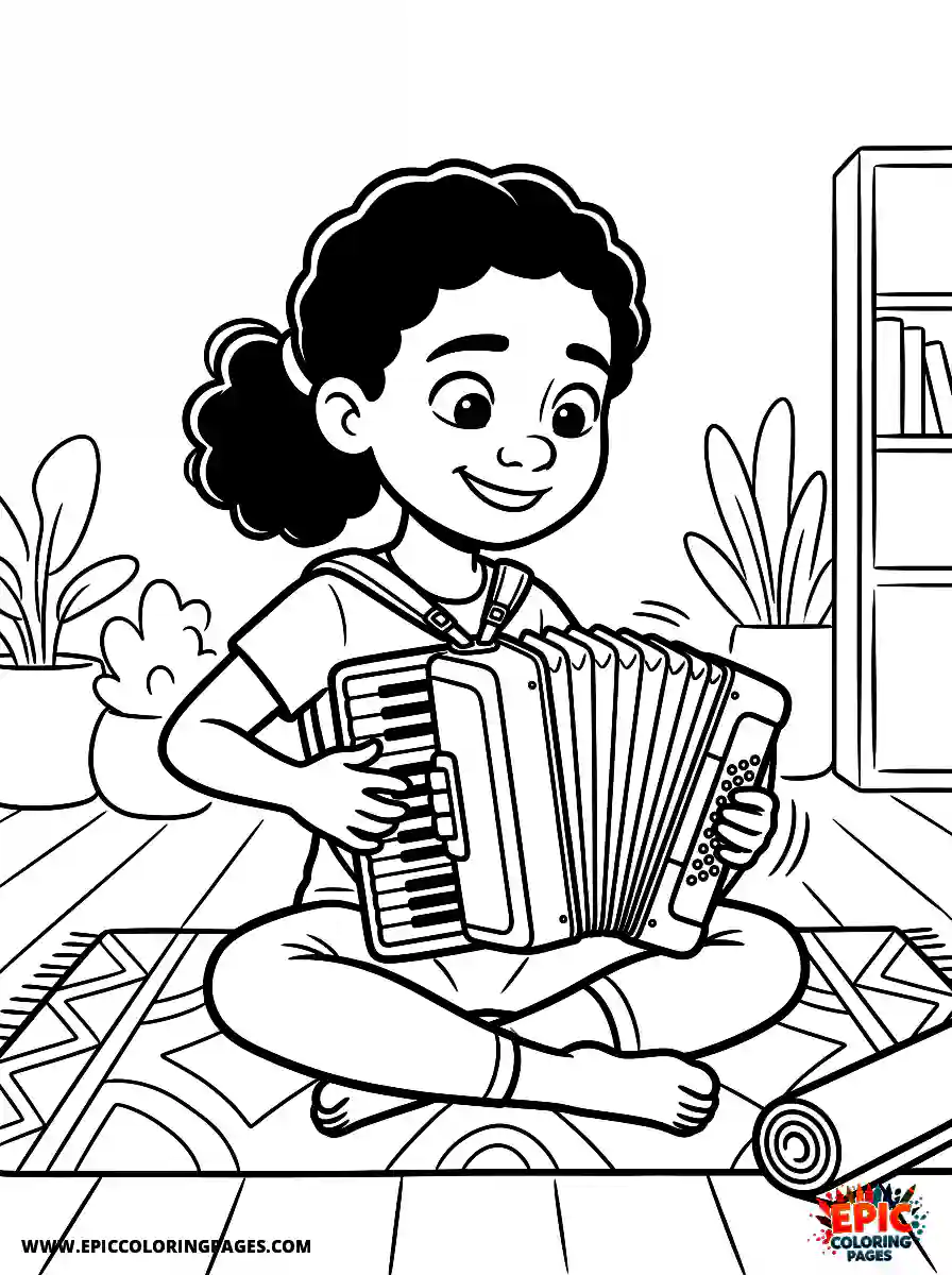 Yoga Girl Simple yoga girl pixar style playing an accordion