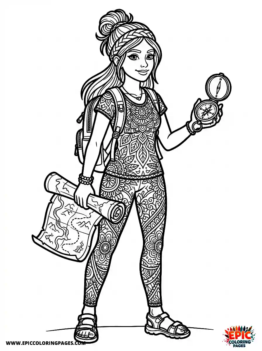 Yoga Girl Simple yoga girl realistic holding a compass and a rolled map