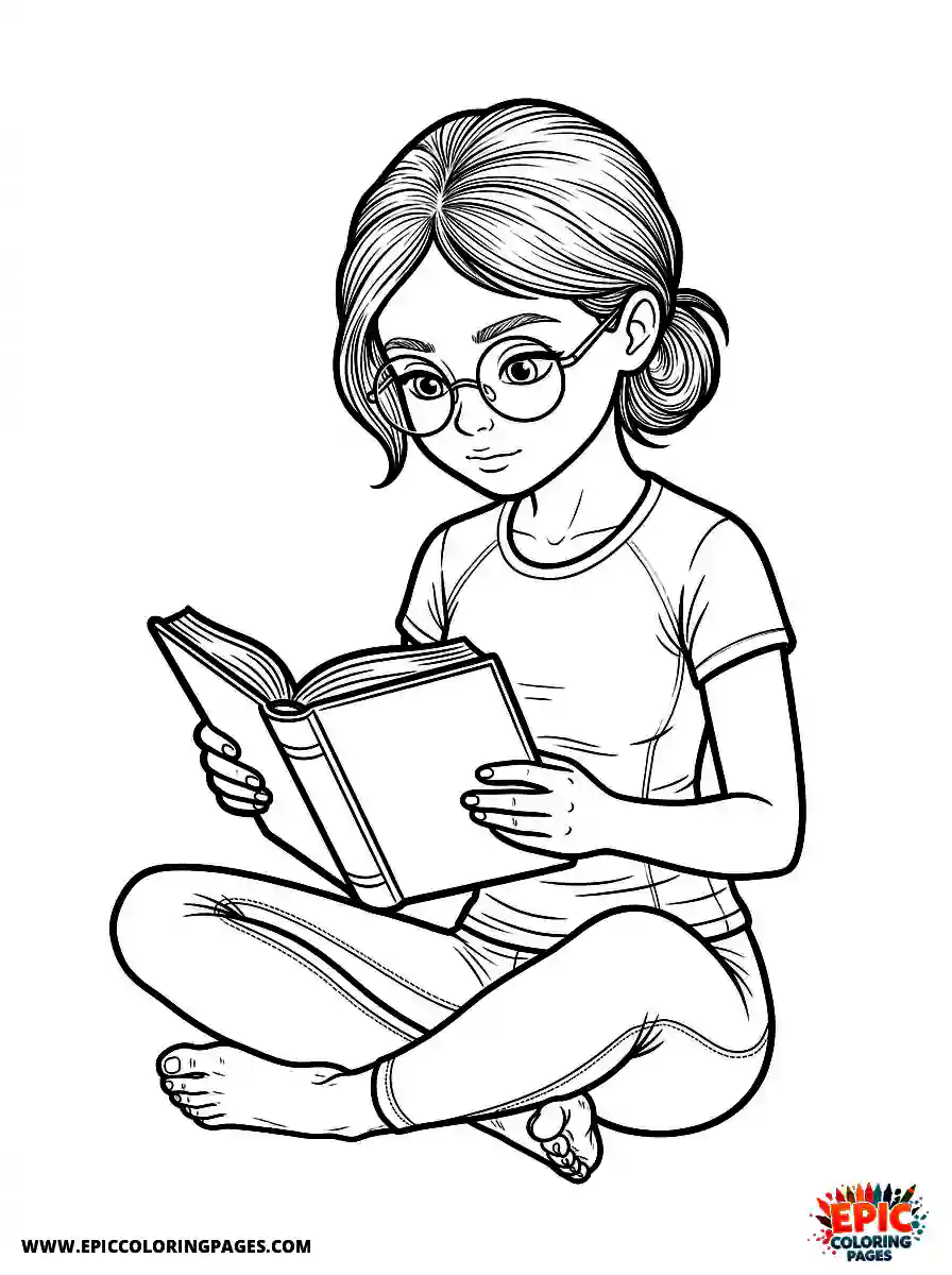 Yoga Girl Simple yoga girl realistic reading a classic novel with reading glasses