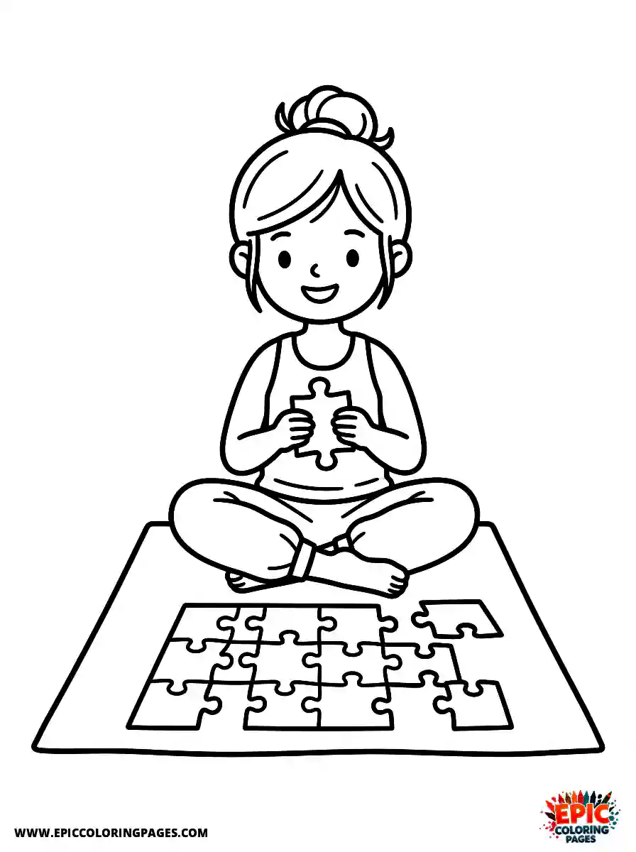 Yoga Girl Yoga girl adorable style assembling a jigsaw puzzle