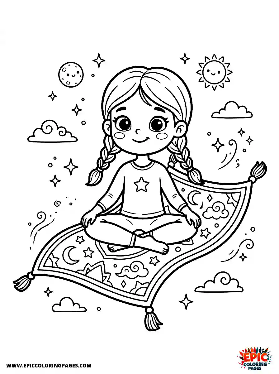 Yoga Girl Yoga girl adorable style riding a flying carpet