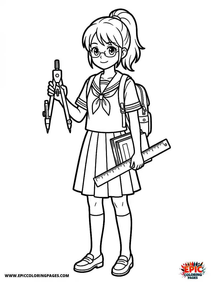 Yoga Girl Yoga girl anime style carrying a geometry compass and ruler