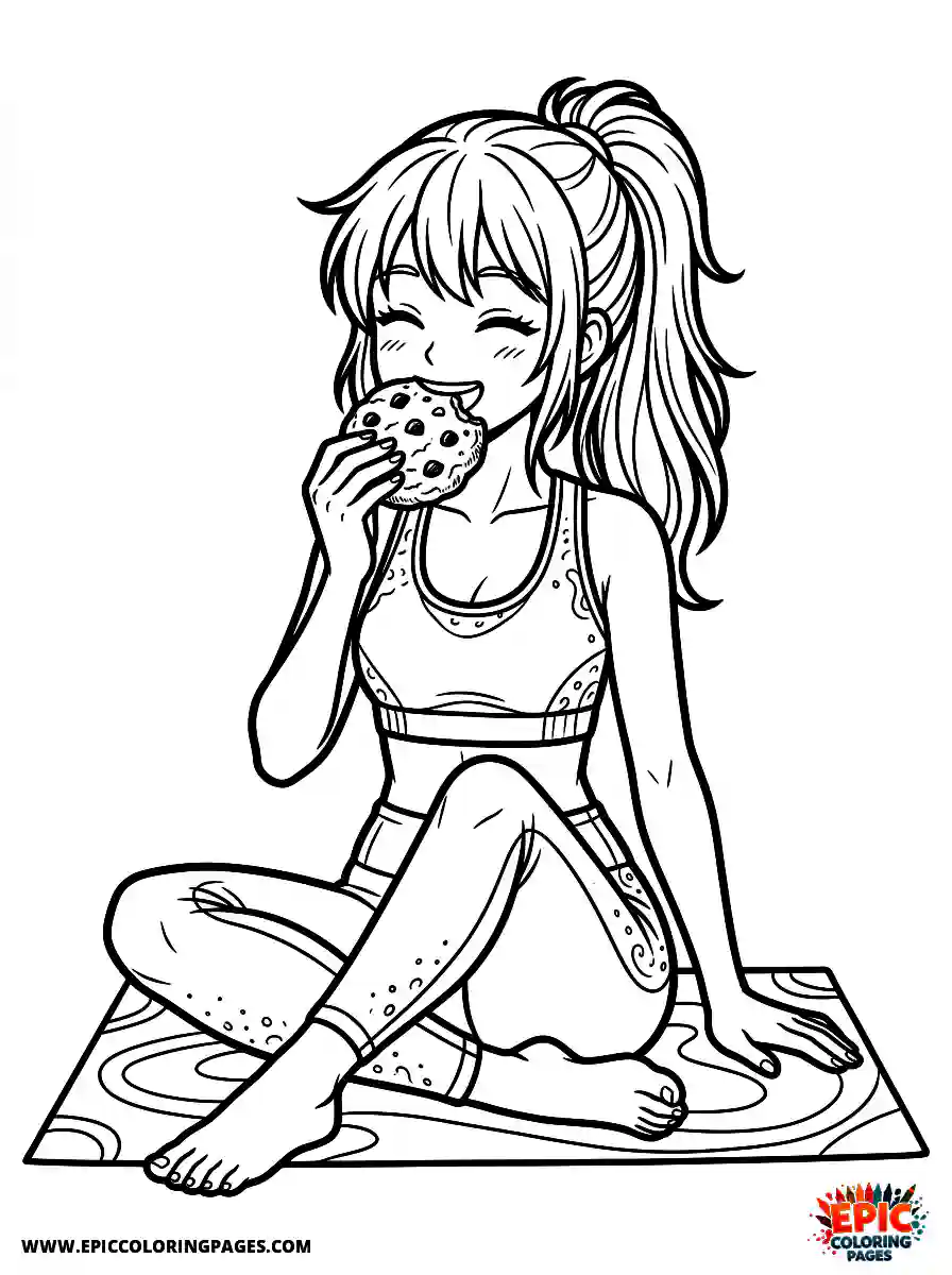Yoga Girl Yoga girl anime style eating a chocolate chip cookie
