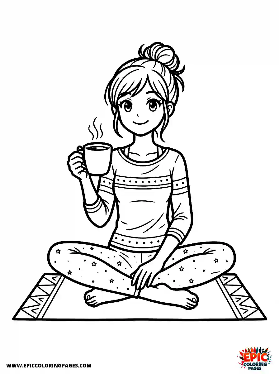 Yoga Girl Yoga girl anime style holding a cup of coffee