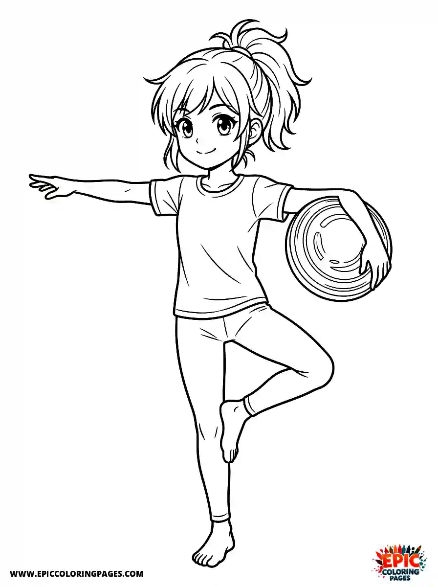 Yoga Girl Yoga girl anime style holding a frisbee