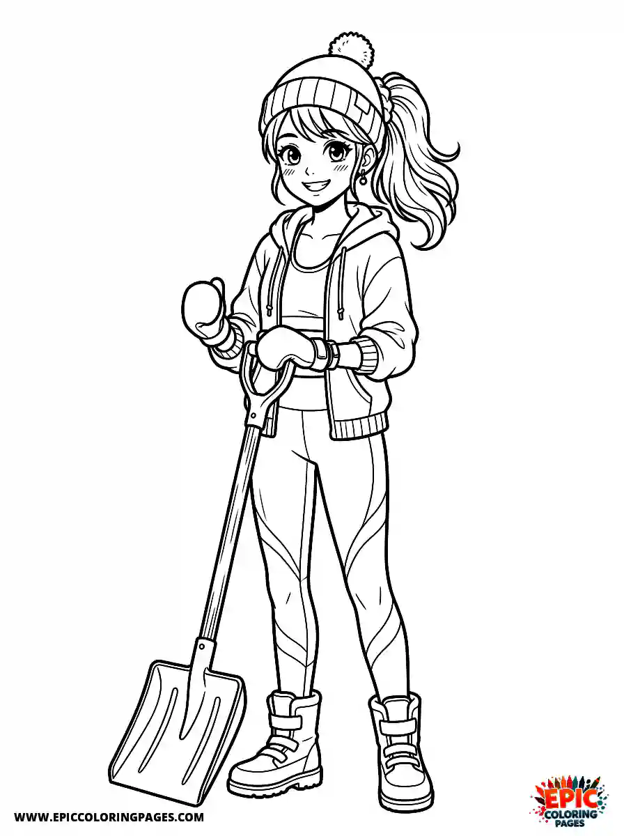 Yoga Girl Yoga girl anime style holding a snow shovel