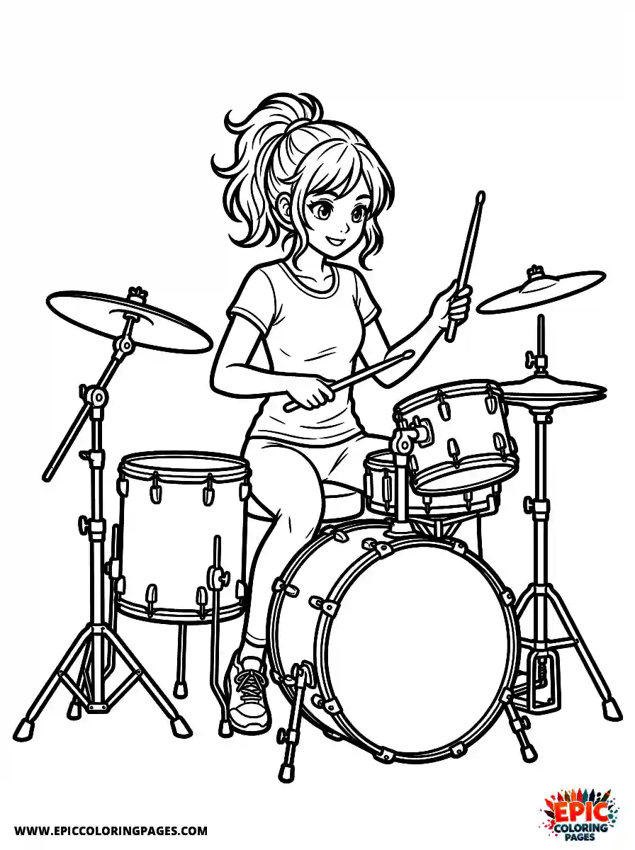 Yoga Girl Yoga girl anime style playing a drum set