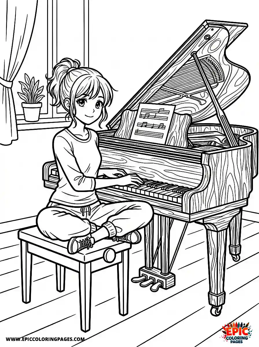 Yoga Girl Yoga girl anime style playing a grand piano