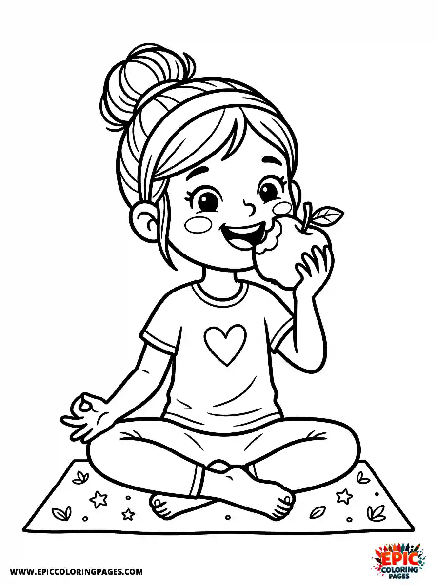 Yoga Girl Yoga girl cartoon style eating an apple