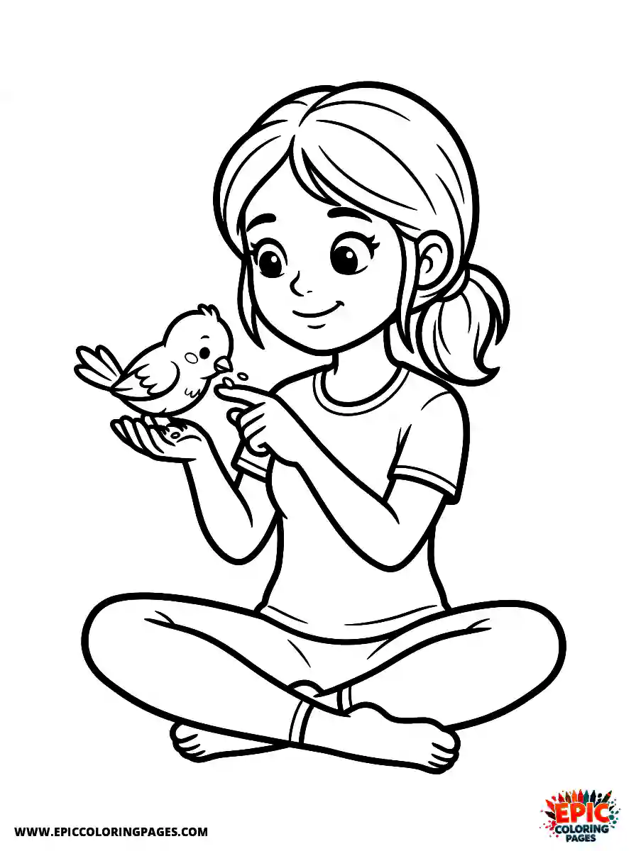 Yoga Girl Yoga girl cartoon style feeding a tiny bird
